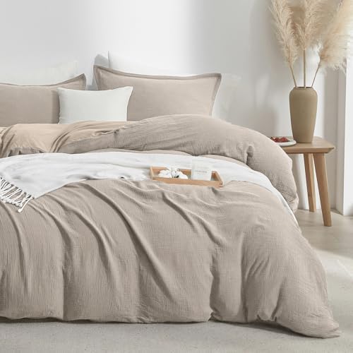 Bailix Muslin Duvet Cover Full, 100% Cotton, Oatmeal