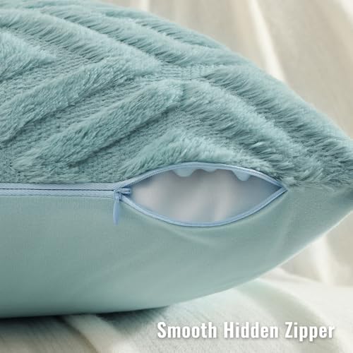 decorUhome Fall Faux Fur Light Teal Throw Pillow Covers 20x20 Set of 2