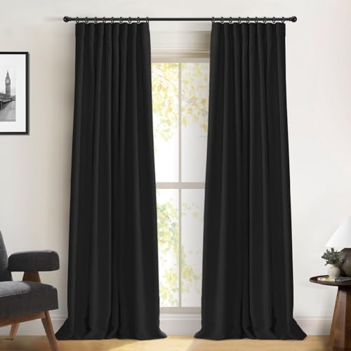 100% Blackout Shield Linen Textured Total Blackout Curtains 120 Inches