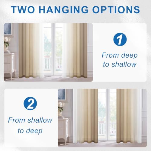 Hiasan Ombre Sheer Curtains Taupe Gradient, 52 x 96 Inches Long, 2