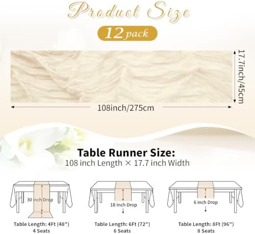 Ivory Boho Cheesecloth Table Runner 12 Pack 17x108 Inch Sheer Gauze