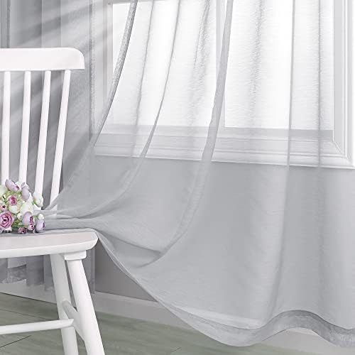 Grey Sheer Curtains 63 Inch Length for Bedroom 2 Panels Set Voile