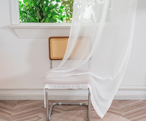 Ivory Sheer Curtains 96 Inches Long, Grommet Semi-Transparent Light