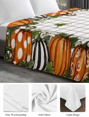 Cal King Size Flat Sheet Only, Thanksgiving Pumpkin Polka Dot Line Bed
