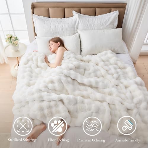 Faux Fur King Blanket for Couch, 1000 GSM Cozy Fuzzy Fluffy Soft Plush
