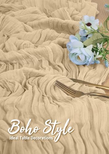 Pesonlook Cheesecloth Table Runner Beige, 10 Pack 17.7x108 inch, Long