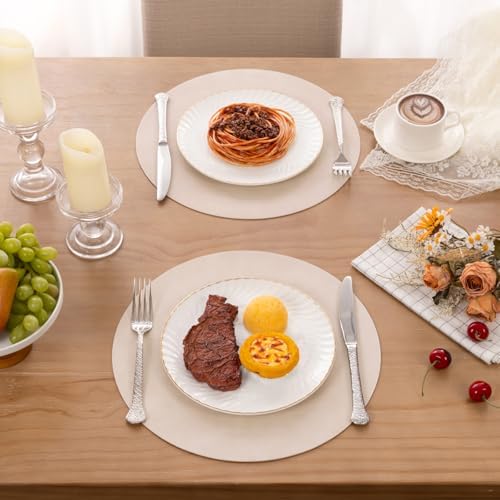 SHACOS Faux Leather 13" Round Placemats Set of 6 White Oak Beige Place