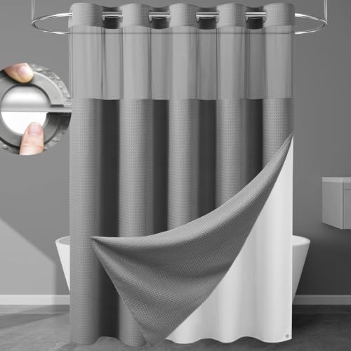256GSM Heavyweight Ringless Waffle Shower Curtain with Liner, 71x74
