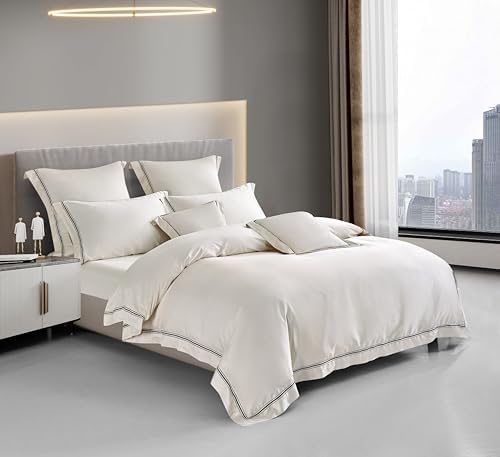 3Pcs Duvet Cover Set Egyptain Cotton Champagne Lace Luxury Wedding