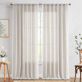 Beige Linen Curtains 63 Inch Long for Bedroom Living Room Semi Sheer