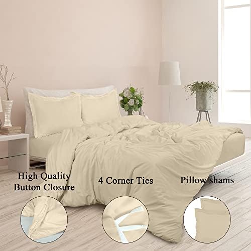ROYALE LINENS Sand Duvet Cover Queen Size - 3 Piece Bedding Comforter