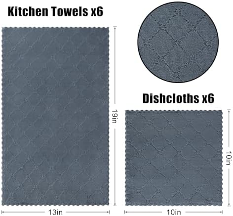 Homaxy Super Soft 12 Pack Kitchen Towels and Dishcloths Set, Dark Grey