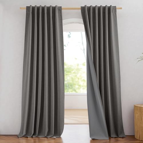 NICETOWN 100% Blackout Linen Curtains 84 inch Long 2 Panels, Grizzle