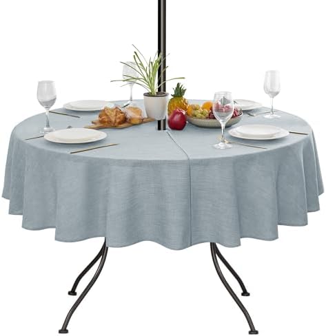 LUSHVIDA Outdoor Tablecloth with Umbrella Hole, Light Gray, 60 Inch