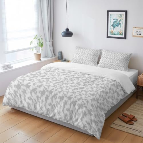 Gray Florals Duvet Cover Queen Size, Cottagecore Vine Leaves