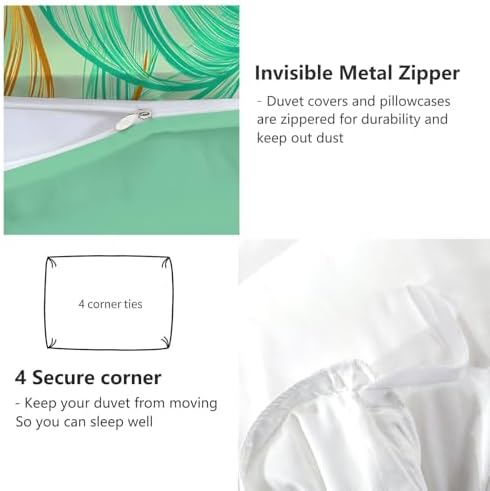 King Duvet Cover Reversible Design, Tropical Leaves Lines Soft Bedding