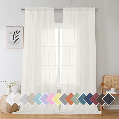 Aiyufeng Sheer Ivory Curtains 120 inches 2 Panels Set Extra Long