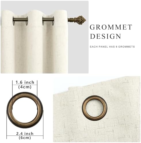 100% Blackout Linen Textured Curtains for Bedroom Full Light Blocking