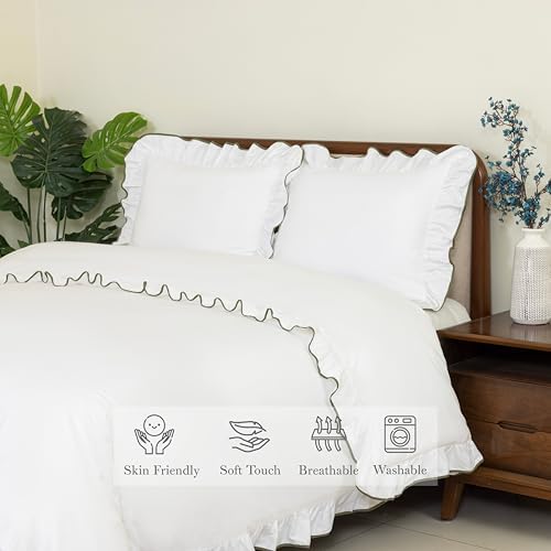 Dreamology Ruffle Duvet Cover King Size, 3Pcs, 100% Cotton Duvet Cover
