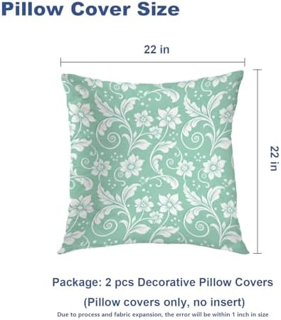 Batmerry Floral Blue and White Throw Pillow Covers, Mint Green Vintage
