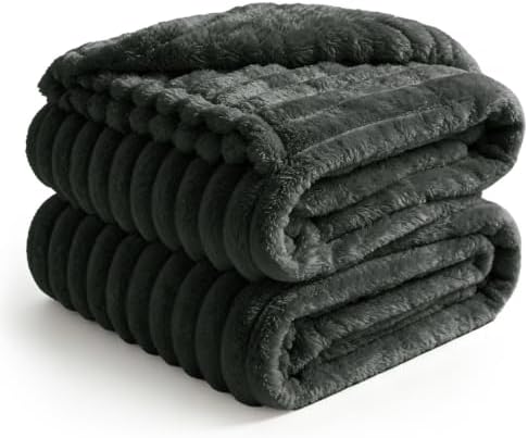 BEDELITE Ribbed King Size Blanket for Bed, Charcoal Grey, 108"x90"
