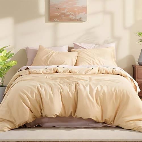 100% Cotton Comforter Set Queen Size – Sandy Beige, Linen-Like