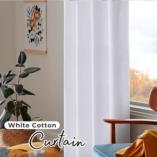 Bedding Craft White Cotton Tab Top Curtains 63 Inch – Set of 2 Window