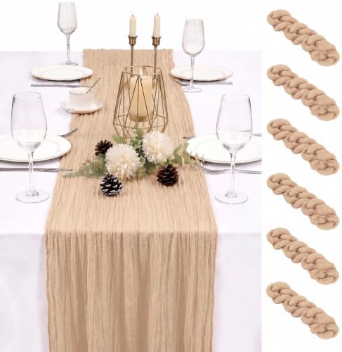 6 Pack Beige Table Runners 17x108 Inch Cheesecloth Table Runner Boho