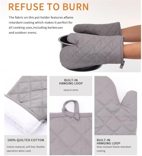 4-Piece Cotton Oven Mitts & Pot Holders Set, Heat Resistant Kitchen