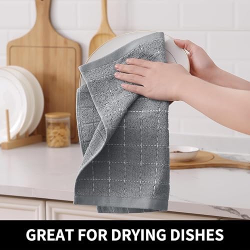 Homaxy 100% Cotton Terry Kitchen Dish Cloths, 7 Pack, Grey