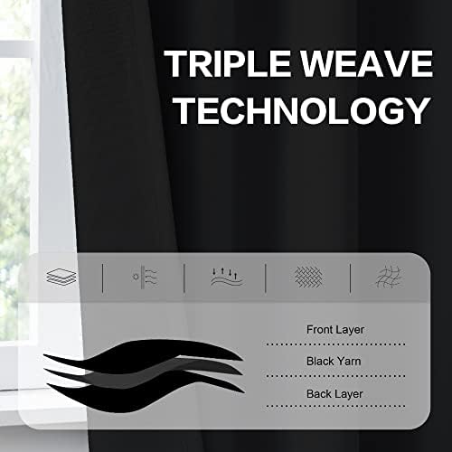 DUALIFE Blackout Curtains 96 Inch Long 2 Panels Burg, 52W x 96L, Black