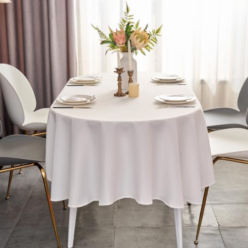 White Tablecloth Oval 60x102 inch Dining Table Cloth for 8-10 Seats