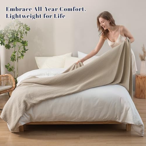 PHF 100% Cotton Muslin Blanket for Adults, King Size 108"X90", Taupe