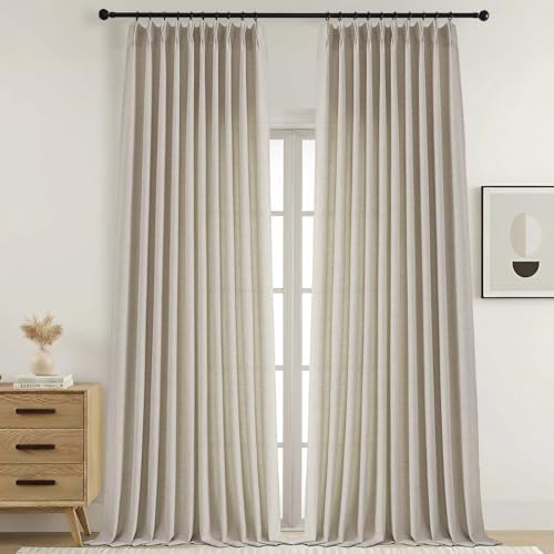 Extra Wide Pinch Pleated Curtains 120 Inches Long, Soft Airy Textured