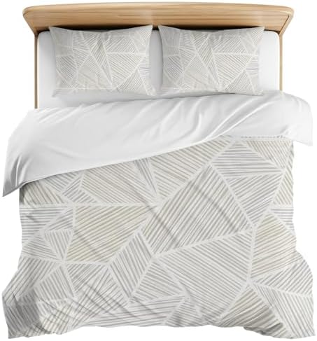 3 Pieces Bedding Set King Size, Abstract Beige Cream Soft Duvet Covers
