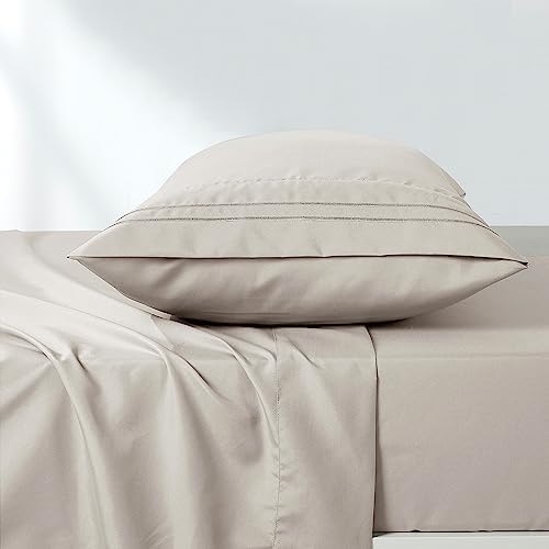 ESCA 4-Piece Taupe Sheet Set Queen Size with Flat Sheet, Fitted Sheet