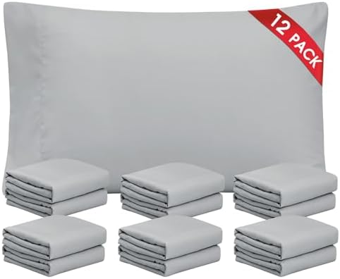 FreshCulture Light Grey Pillowcases Queen Size 12 Pack - Bulk