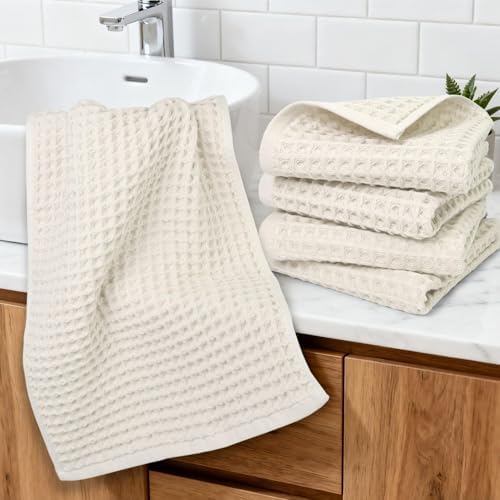 Jacquotha Waffle Hand Towels 5-Piece (Mist White) – Cotton