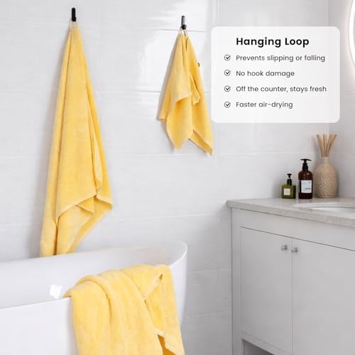 12-Piece Cotton Bath Towel Set with Hanging Loops for Bathroom, Yellow