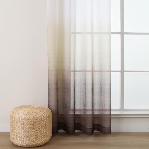 L.Z.E White Taupe Ombre Sheer Curtains 84 Inches Long, Transparent