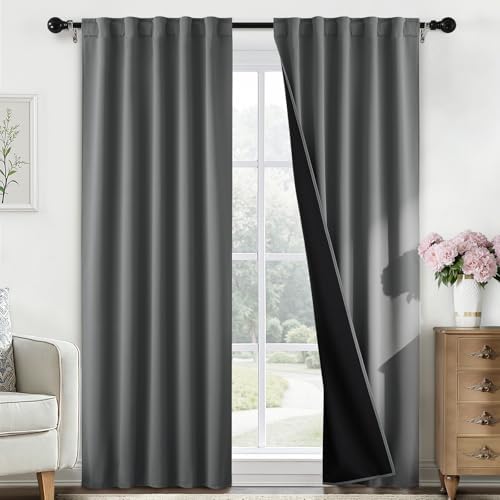 SimpleHome 100% Blackout 84 Inch Grey Curtains for Living Room