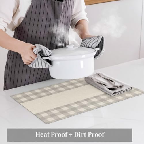 Placemats Set of 8 Bohemia Grey Plaid Place Mats for Dining Table