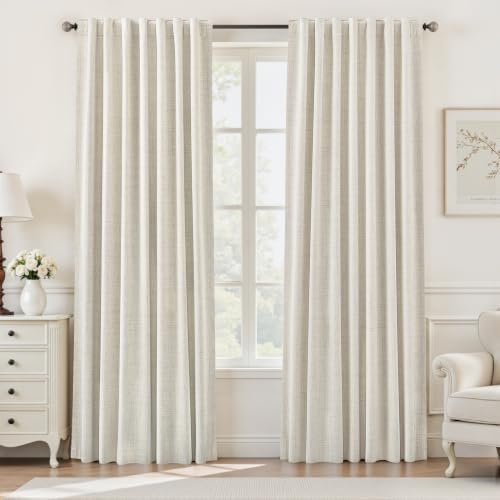Linen Blackout Curtains 92 Inch Long for Living Room, Oatmeal
