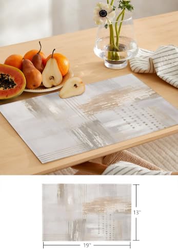 Beige Abstract Table Mats Set of 6 with Table Runner 90 Inches