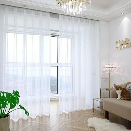 PHILEASY Window Sheer White Curtains 120 Inches Long 2 Panels White