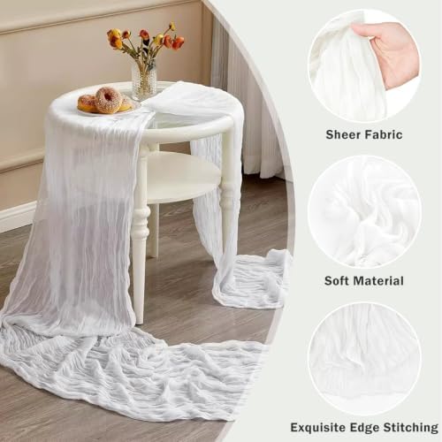 Ivory White Cheesecloth Table Runner 120inches for Party Home Decor
