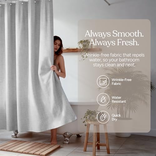 Grey Linen Look Shower Curtain | 230 GSM Heavyweight Textured Fabric