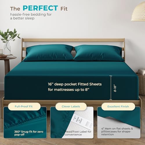 THREAD SPREAD 800 Series Egyptian Cotton Sheets Queen Size Set, Teal