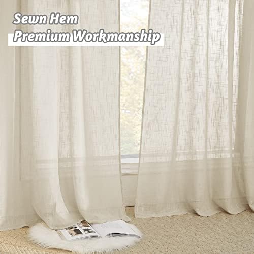 RYB HOME Semi Sheer Curtains for Bedroom Linen Textured Fabric Privacy