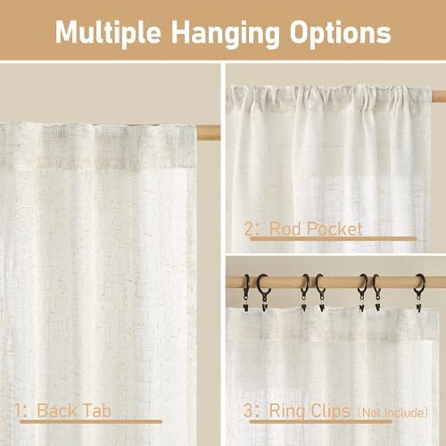 LAMIT Cream Linen Curtains 63 Inch for Bedroom Small Window 2 Panels